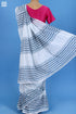 Mulmul Cotton Saree With Fall In Graphic Block Print